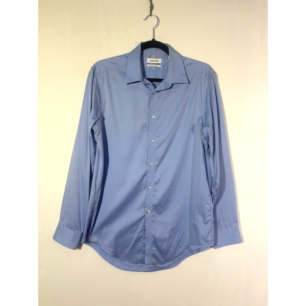 Professional Preppy Calvin Klein Mens 15 32/33 Blue Slim Fit Long Sleeve Shirt